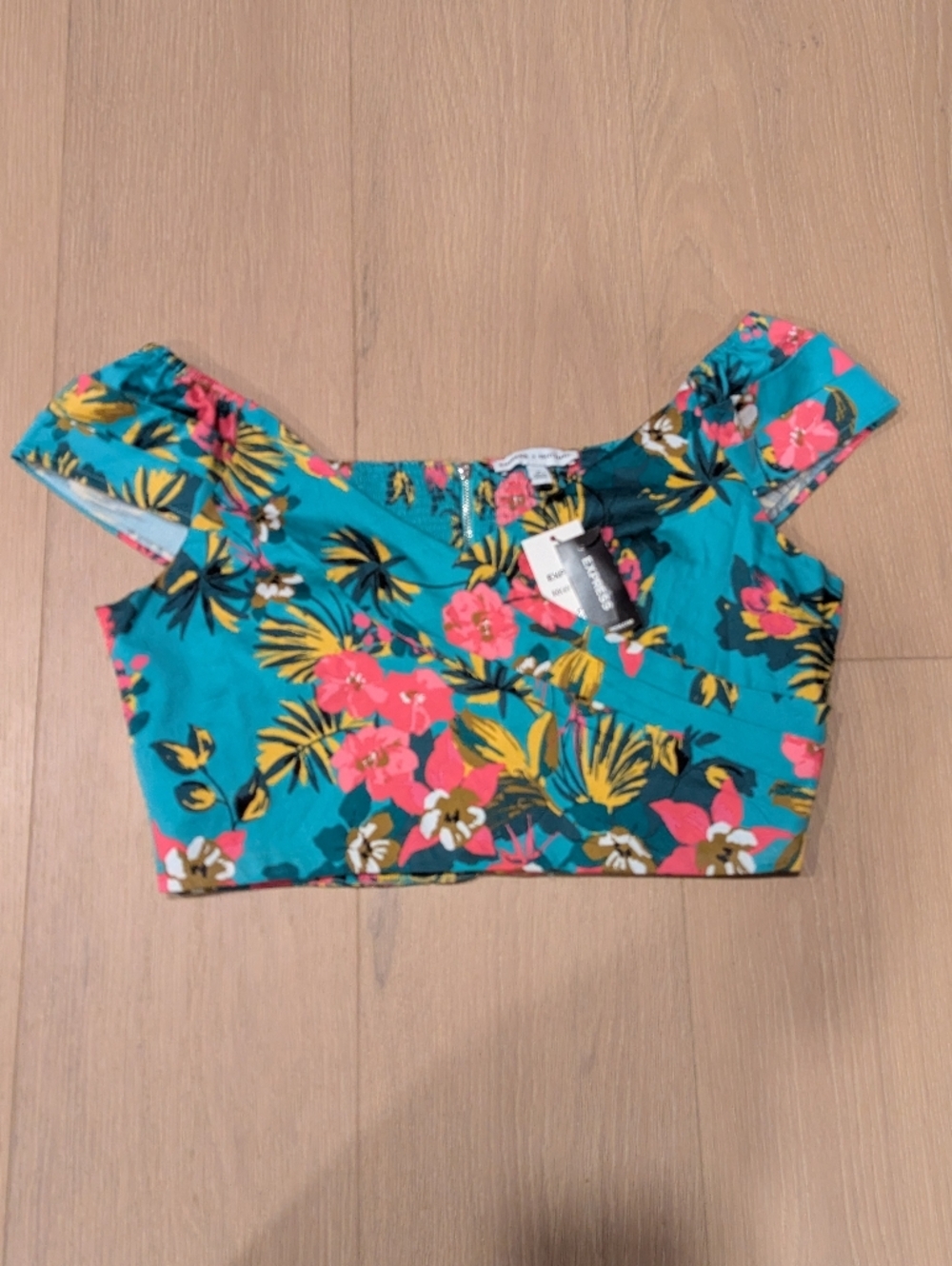 Teal Floral Off-Shoulder Crop Top